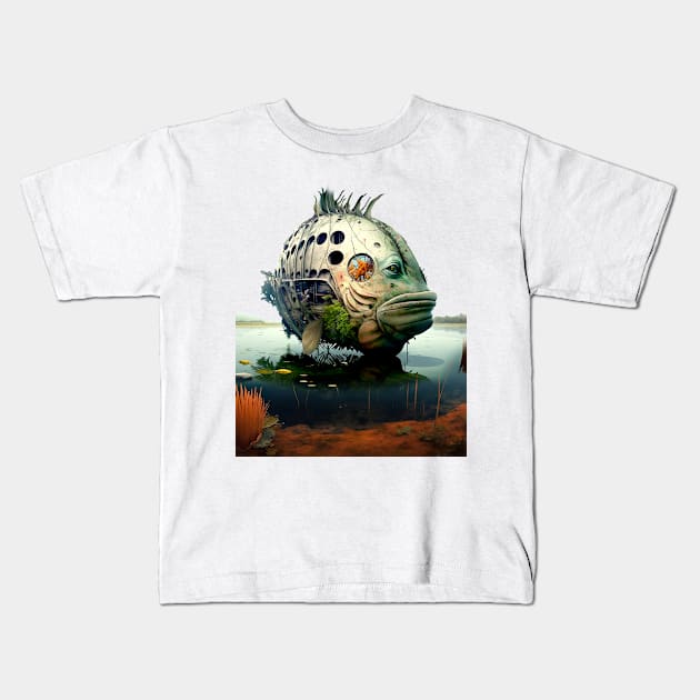 The Armored Angler: The Future of Fish Kids T-Shirt by Puff Sumo